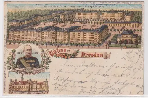 19884 Ak Lithographie Gruß aus Dresden Kaserne des 1.Leib Gren. Regiments Nr.100