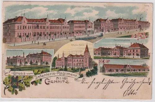 83499 Ak Lithographie Gruß vom Infanterie Regiment Nr.181 Chemnitz 1906