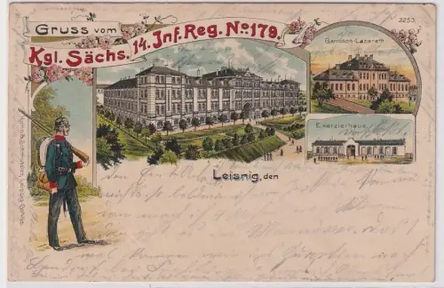 86442 Ak Lithographie Gruß vom K.S.14.Inf.Regt.Nr.179 Leisnig 1911