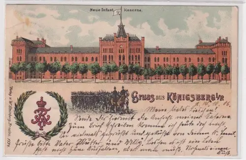 70432 Ak Lithographie Gruß aus Königsberg i.P. Neue Infanterie Kaserne 1905