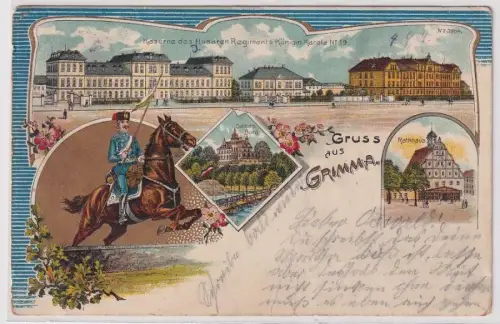 907490 Ak Lithographie Gruß aus Grimma Husaren Regiment Nr.19, 1909