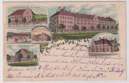 47932 Ak Lithographie Artillerie Regiment Nr.64 Pirna 1903