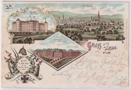 47844 Ak Lithographie Gruß aus Zittau K.S. 3.Inf.Regt. Nr.102, 1899