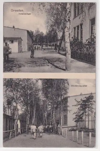 33088 Feldpost Ak Dresden Barackenlager und Hindenburg-Allee 1918