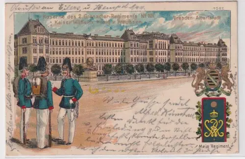 900313 Ak Lithographie Dresden Albertstadt Kaserne des 2.Gren. Regiments Nr.101