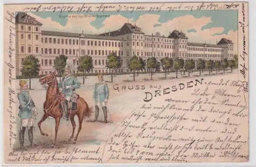 904227 Ak Lithographie Gruß aus Dresden Kaserne des Gardereiter Regiment 1900