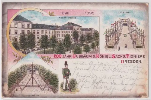 87734 Ak Lithographie Dresden 200 Jähriges Jubiläum d.K.S.Pioniere 1898