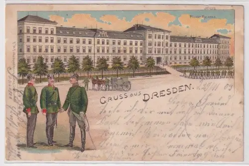 95509 Ak Lithographie Gruss aus Dresden Pionier Kaserne 1909