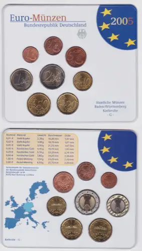 BRD Deutschland KMS Euro-Münzen Kursmünzensatz 2005 - G - Karlsruhe (102123)