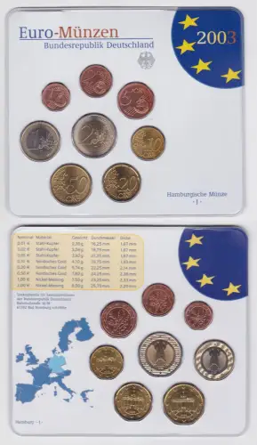 BRD Deutschland KMS Euro-Münzen Kursmünzensatz 2003 - J - Hamburg (108074)