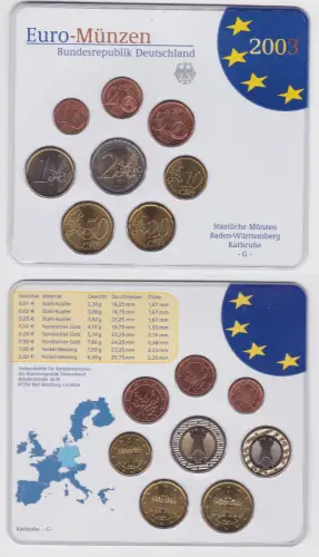BRD Deutschland KMS Euro-Münzen Kursmünzensatz 2003 - G - Karlsruhe (100547)