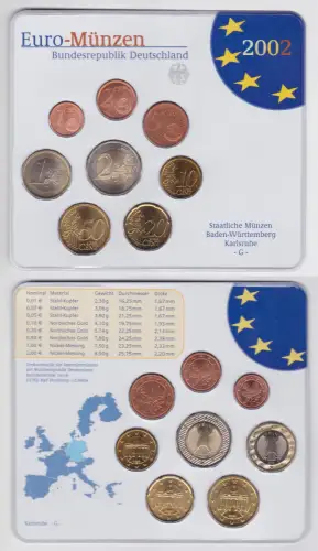 BRD Deutschland KMS Euro-Münzen Kursmünzensatz 2002 - G - Karlsruhe (106712)