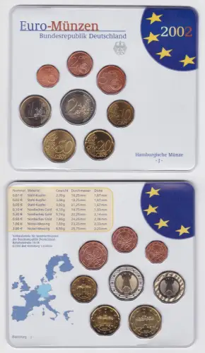 BRD Deutschland KMS Euro-Münzen Kursmünzensatz 2002 - J - Hamburg (107088)