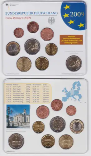 BRD KMS Kursmünzensatz 2009 + Gedenkmünze Saarland - J - Hamburg (105880)