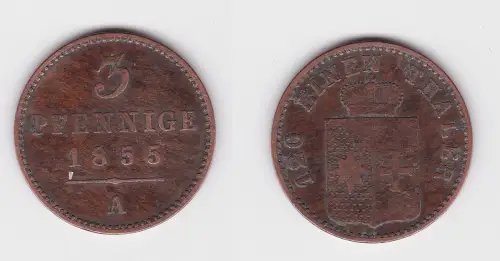 3 Pfennig Kupfer Münze Waldeck und Pyrmont 1855 A ss (171563)