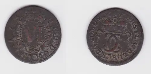 6 Pfennig Kupfer Münze Grafschaft Waldeck 1730 f. ss (171207)