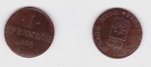 1 Pfennig Kupfer Münze Waldeck Pyrmont F*W 1809 ss+ (171642)