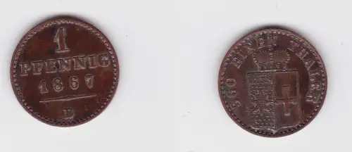 1 Pfennig Kupfer Münze Waldeck Pyrmont 1867 B ss+ (171654)