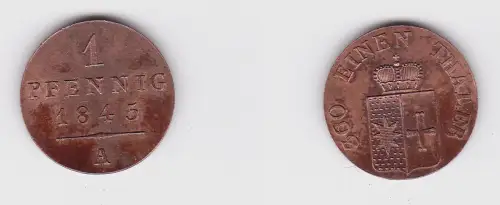 1 Pfennig Kupfer Münze Waldeck Pyrmont 1845 A vz/Stgl. (171608)