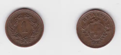 1 Rappen Kupfer Münze Schweiz 1932 B ss/vz (171210)