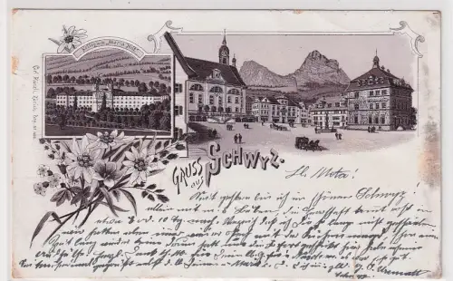 07364 Ak Lithografie Gruss aus Schwyz Schweiz Kollegium usw. 1896