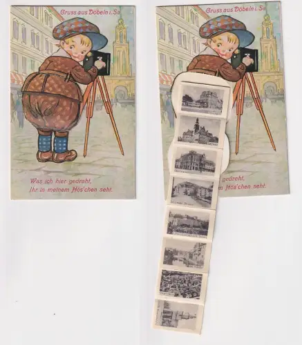 55931 Leporello Ak Gruß aus Döbeln Kind mit Standkamera 1943