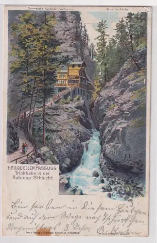 02969 Ak Heilquellen Passugg Trinkhalle in der Rabiosa Schlucht 1903