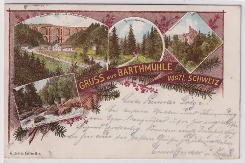 906368 Ak Lithographie Gruß aus Barthmühle Vogtländische Schweiz 1899