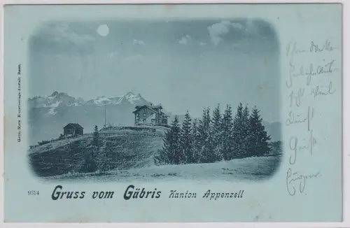 908372 Mondscheinkarte Gruß vom Gäbris Kanton Appenzell 1900