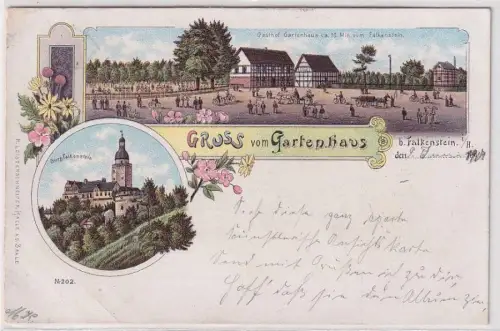 86319 Ak Lithographie Gruß vom Gartenhaus bei Falkenstein im Harz 1901