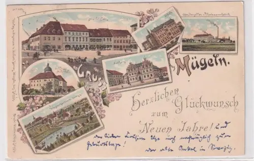 904560 Ak Lithographie Gruß aus Mügeln Porzellanfabrik, Schule usw. 1896