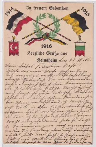 86918 Ak Herzliche Grüße aus Heinsheim Fahnen der Verbündeten im 1.Weltkrieg