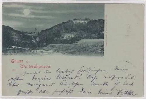 908057 Mondscheinkarte Gruß aus Waltershausen 1898