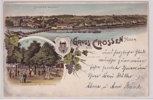 908023 Ak Lithographie Gruß aus Crossen an der Oder Krosno Odrzańskie Restaurant