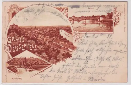 902970 Ak Lithographie Gruß aus Weissenfels Klemmberg, Brücke usw. 1899