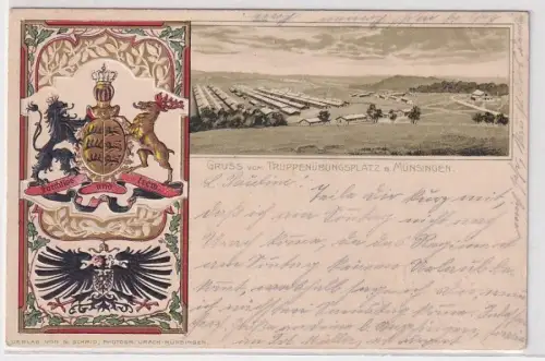 35402 Wappen Präge Ak Gruß vom Truppenübungsplatz Münsingen 1901