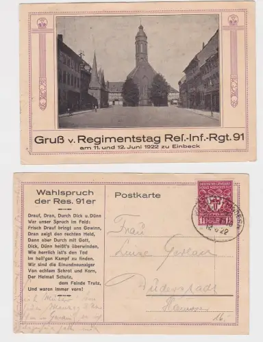 96528 Ak Gruß vom Regimentstag Res.Inf.Regt.91 zu Einbeck 1922