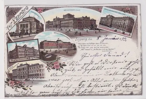 24/73 Ak Lithografie Gruss aus Leipzig 1895