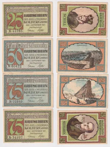 4 Banknoten Notgeld 25 bis 75 Pfennig Stadt Kolberg 1.9.1921 (110672)