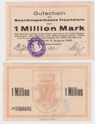 1 Million Mark Banknote Inflation Bezirkssparkasse Traunstein 11.8.1923 (124875)