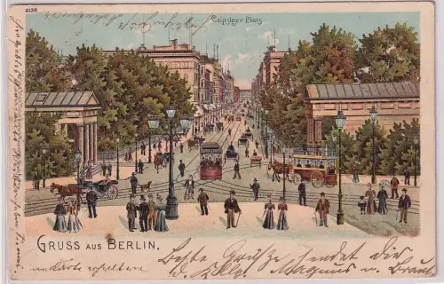 88983 AK Gruss aus Berlin Leipziger Platz mit Verkehr und Pferdebahn 1903