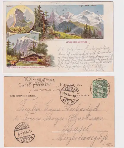 83129 Ak Lithografie Gruss vom Oberland Schweiz Eiger Mönch Jungfrau 1904