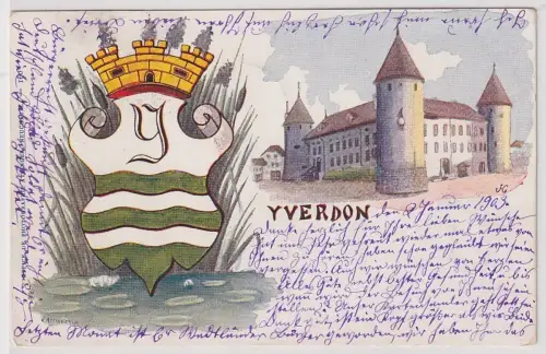 900476 Künstler Ak mit Wappen Yverdon Schweiz 1903