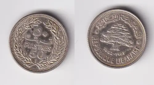 50 Piaster Silber Münze Libanon 1952 ss+ (133732)