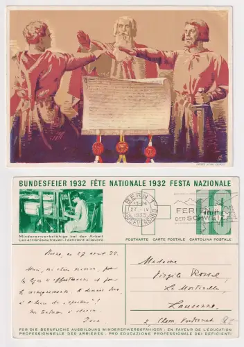 98404 Künstler Ak Ganzsache Schweiz Bundesfeier Rotes Kreuz 1932