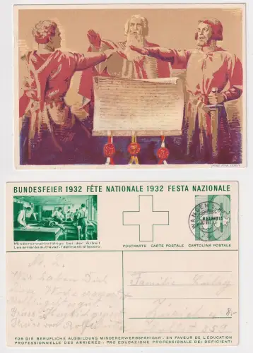 96668 Künstler Ak Ganzsache Schweiz Bundesfeier Rotes Kreuz 1932