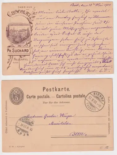 98740 Postkarte Ph. Suchard Schokoladenfabrik Neuenburg Neuchâtel Schweiz 1900