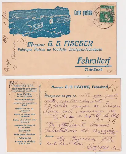 908493 Postkarte Bestellkarte Fa. Fischer Zündwaren Fehraltorf Schweiz 1929