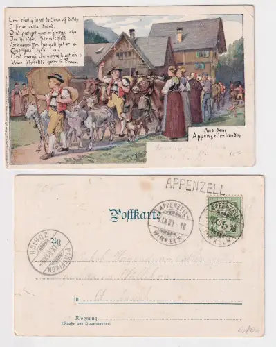 78481 Ak Aus dem Appenzeller Lande Schweiz Viehtreiben mit Reim in Mundart 1901