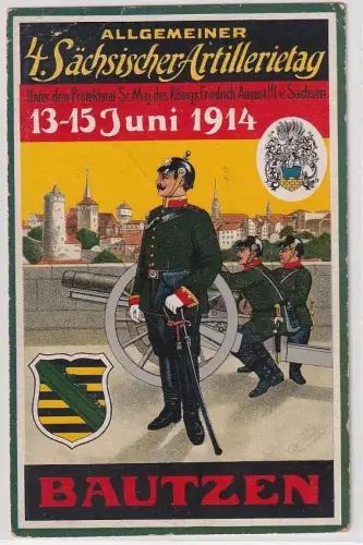 25014 Ak Bautzen allgemeiner 4.sächsischer Artillerietag 1914